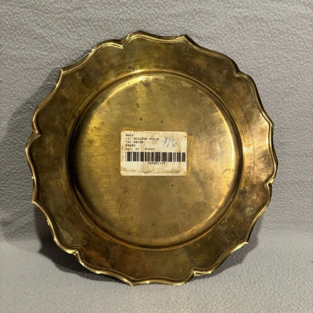 Vintage Brass Scalloped Edge Plate‎ Charger Serving Tray Decorative 12” Dish